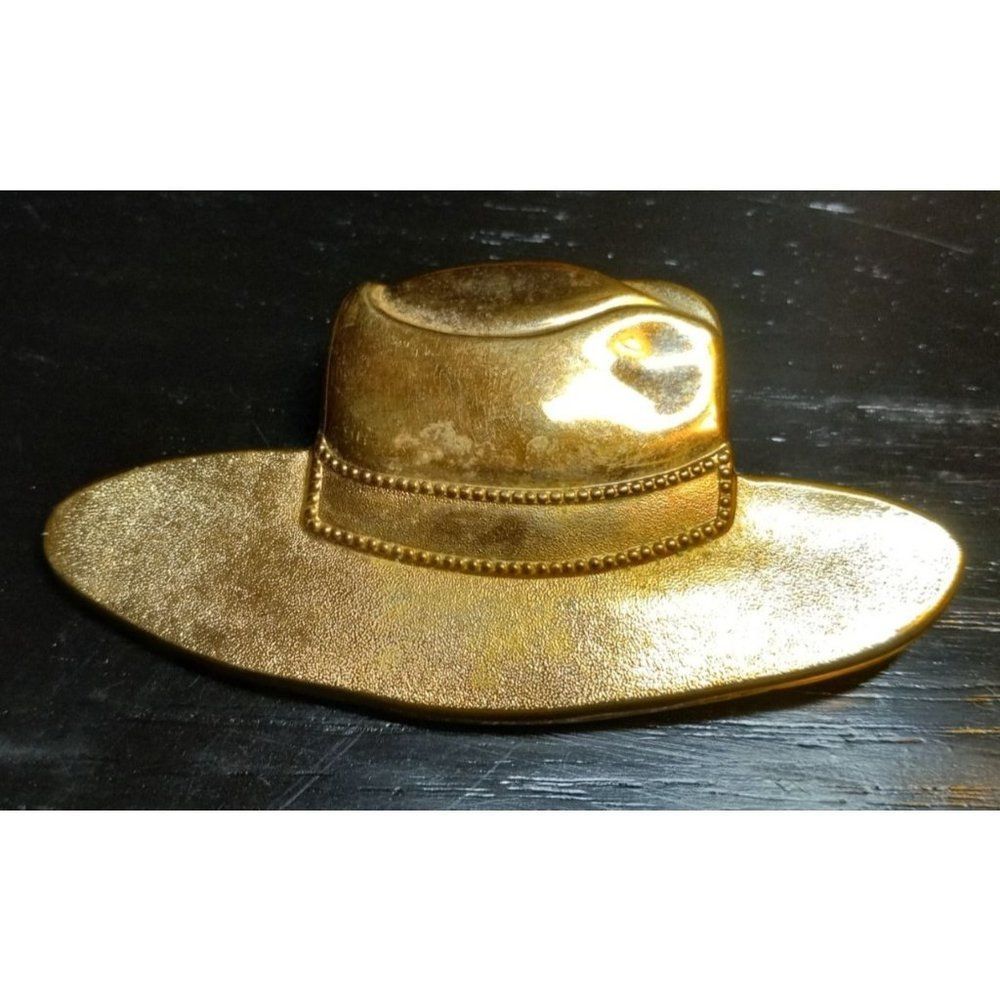 Vintage Cowboy Hat Pin Brooch Gold Tone